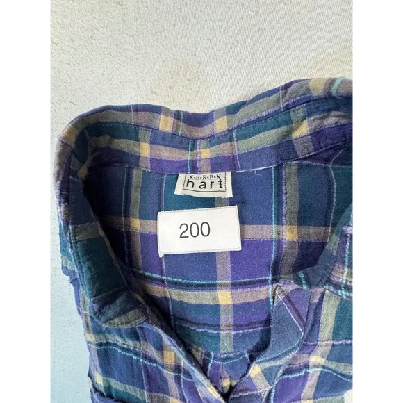 Keren Hart Plaid Button Down Shirt Womens L Purple Teal Western Flannel - Picture 5 of 5